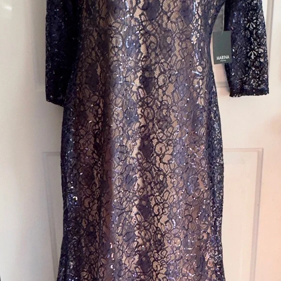 MARINA Midnight Blue Sequin Dress; nwt size 6 - Picture 4 of 7